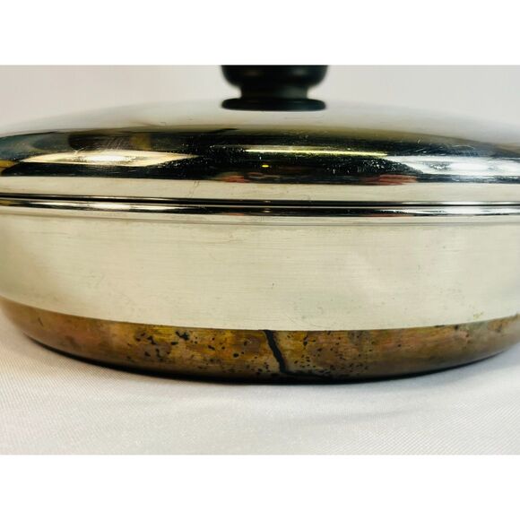 Vtg. Revere Ware 1801 9" Skillet Frying Pan Copper Bottom w/ Lid Clinton ILL 88 - Picture 6 of 8